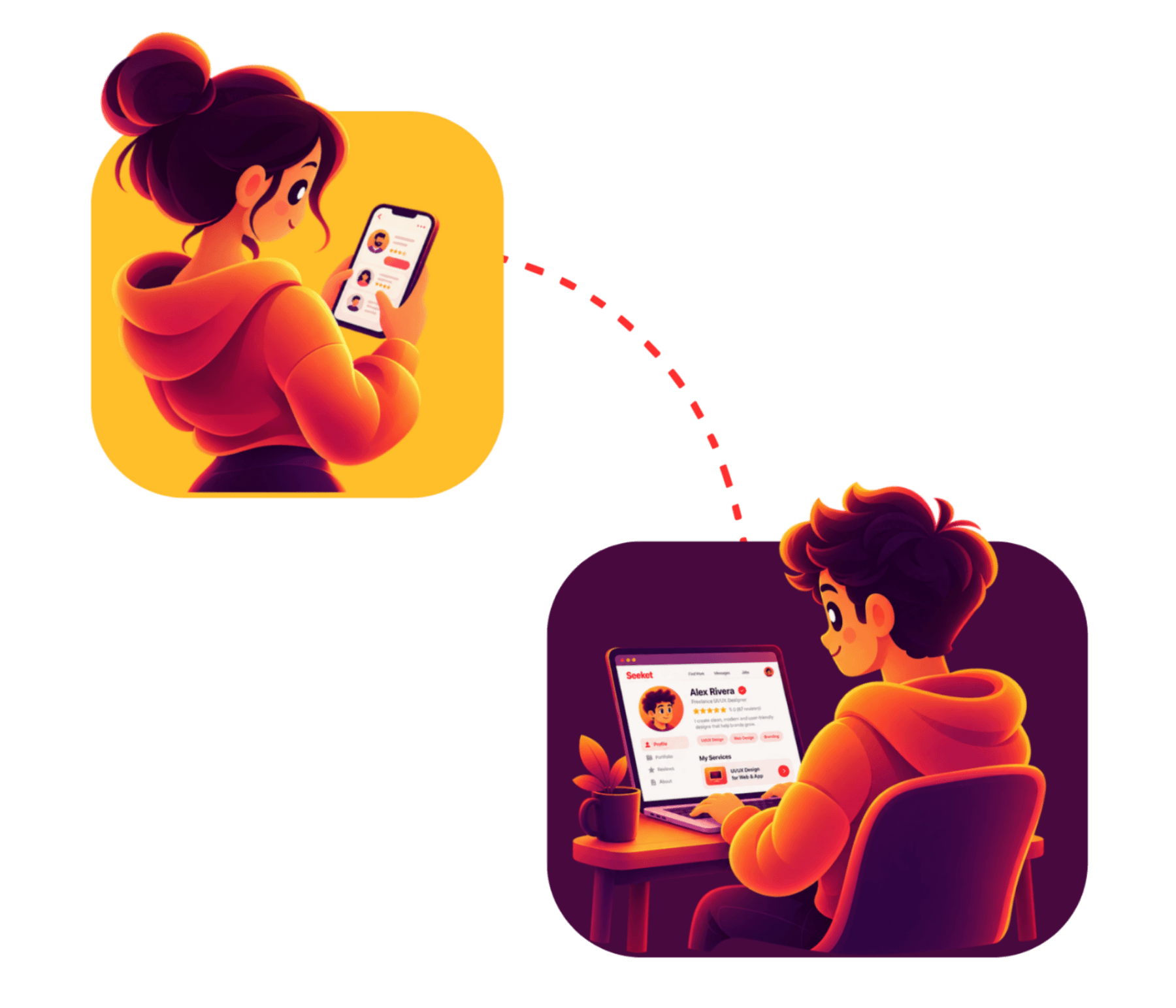 Negocio y proveedor conectándose a través de SEEKET
